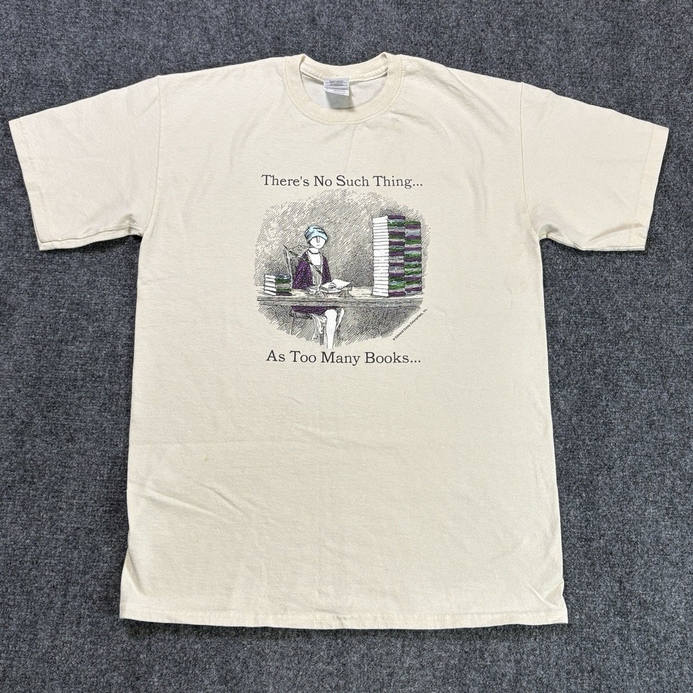 Vintage No Such Thing as Too many Books T-Shirt Sz Medium Edward Gorey Quote Tee